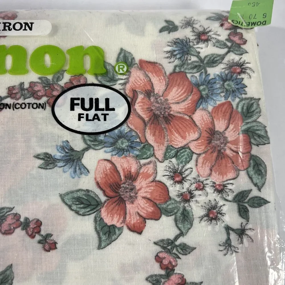Vintage Cannon Irregulars No Iron Full Flat Bed‎ Sheet Flowers New USA 54x76